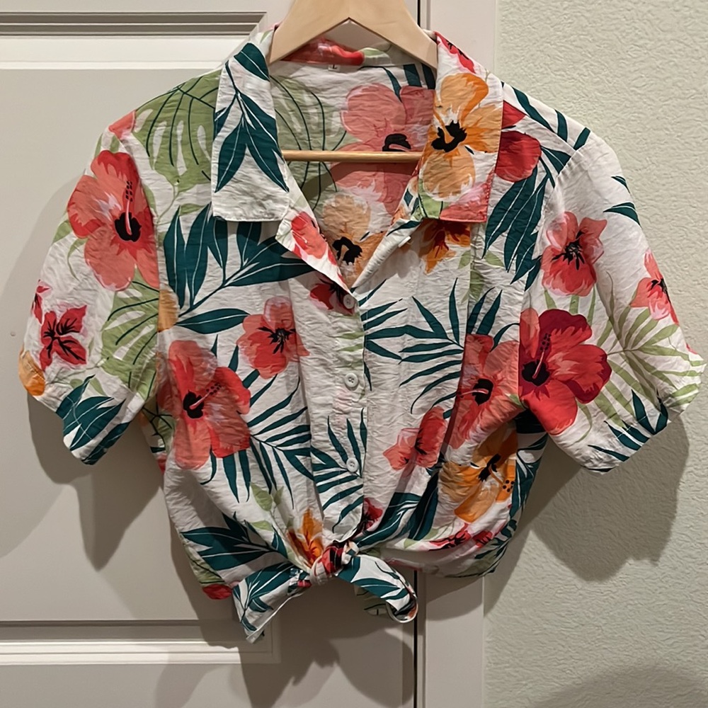 flowy tie-up aloha shirt